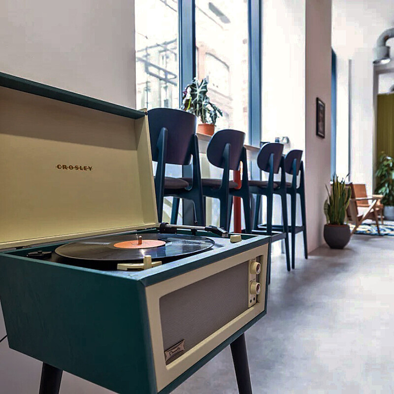 runway east shoreditch. breakout area dansette record player