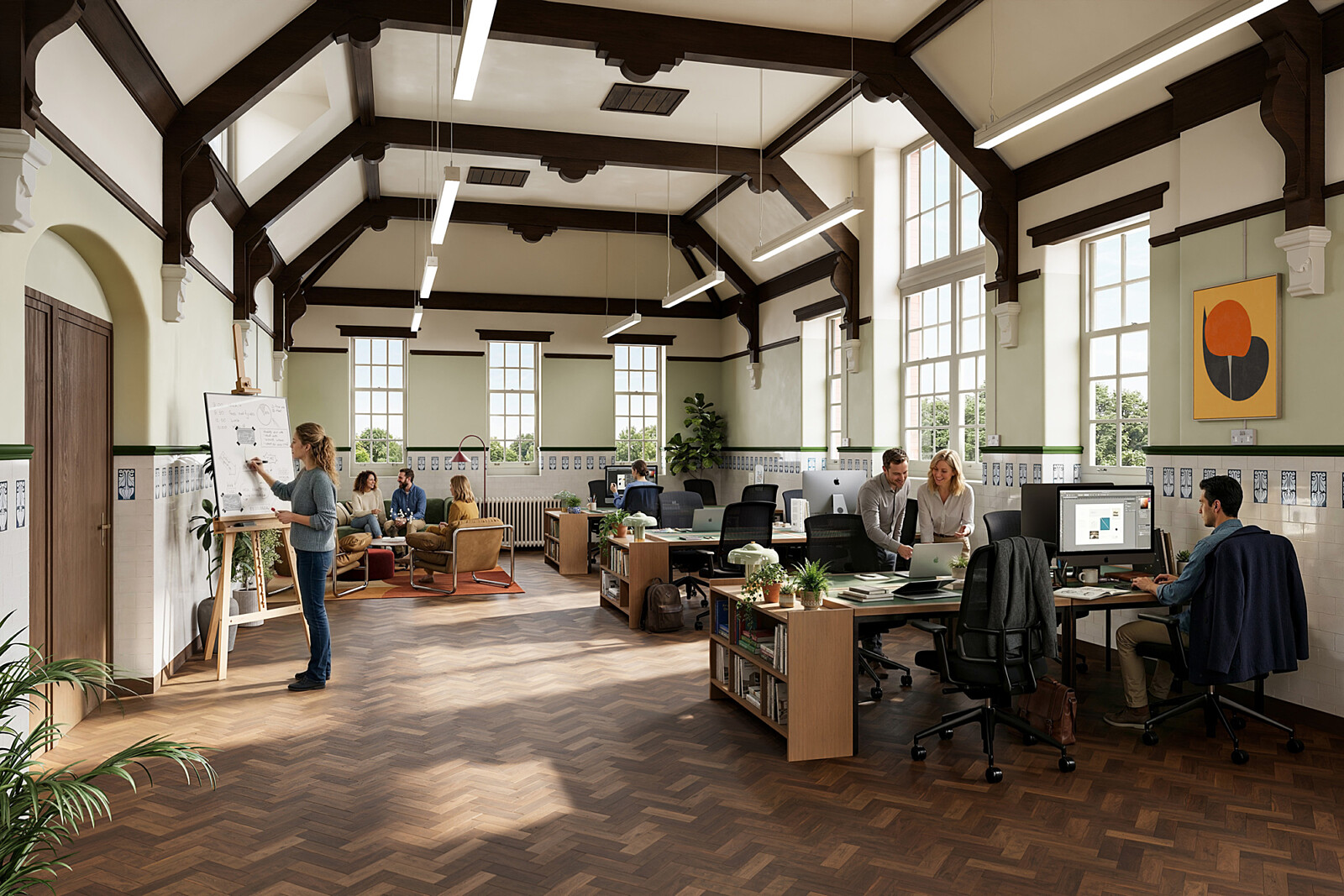 Interior of studio workspace at Cheers & Smith co-working at Stopford Park, Stockport