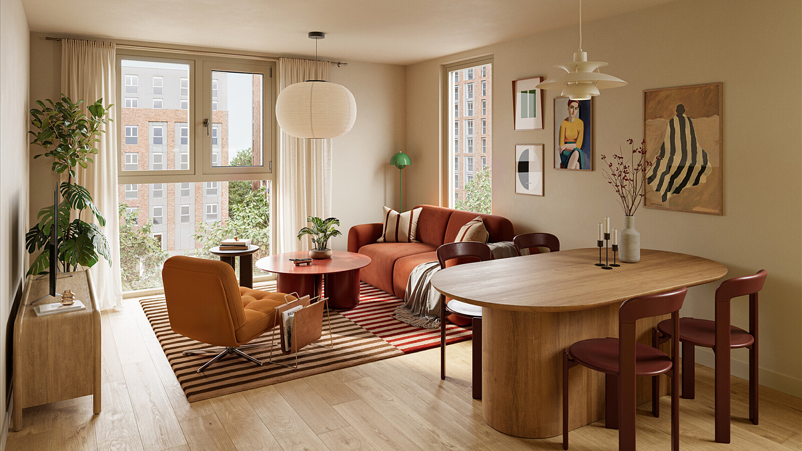 Wide view of living room apartment interior in stopford park