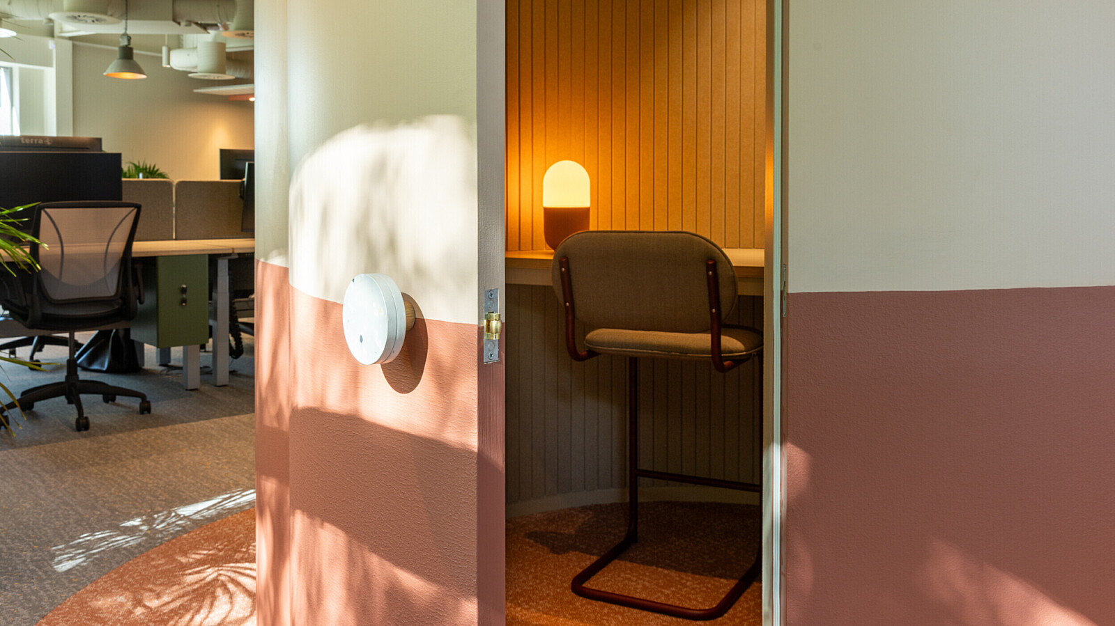 Inside of a zoom booth pod at TMT Group